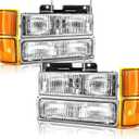 Headlights Assembly Compatible With 1994 1995 1996 1997 1998 OBS Chevy Silverado C/K 1500 2500 3500 Suburban, 95-99 Tahoe Headlamp w/Bumper Light,Factory Style