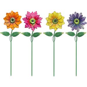 YEAHOME Garden Decor for Outside, 4 Pack 20'' Flower Garden Stakes for Spring Decor, Metal Flowers with Shaking Head Yard Art for Outdoor Lawn Patio Pathway Decorations (Multicolor)