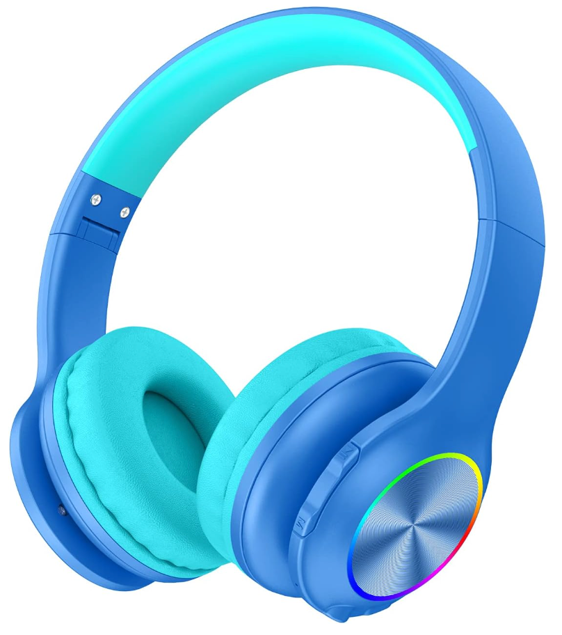 Candy Bila Kids Bluetooth 6.0 Headphones with LED Light, 85Hours Playtimes, TypeC Fast Charging, 85/94dB Volume Limited, Comfort Wireless Headphones with Builtin Mic, Wired & TF Card Mode, Blue