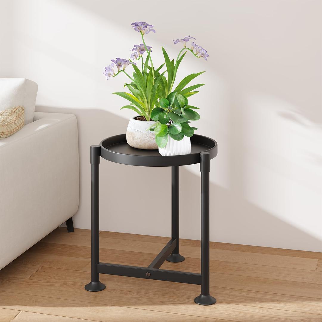 LASZOLA Black Plant Stand Indoor for Large Tall Heavy Duty Planters, Metal Vertical Single Flower Holder Organizer for Floor Corner, Sturdy Wrought Iron Round Shelf for Modern House Patio Decorative (1 Tier)