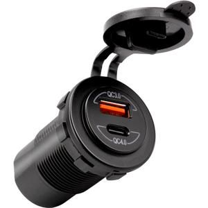 Young Marine Quick Charge Type C 4.0 Port + USB 3.0 Port DC12-24V Waterproof Outlet for Marine, Boat, Car, Golf Cart, RV,UTV, ATV (Blue)