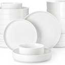 MALACASA 24 Pieces Porcelain Dinnerware Set, Modern White Dish Set for 6, Premium Serving Plates and Bowls Sets, Chip and Scratch Resistant Dishware Sets Kitchen Dishes Dining Ware Set, Series LEAH,  Ivory White, 24 Piece (Service for 6)