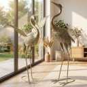 TERESA'S COLLECTIONS Garden Decor, Set of 2 Cranes Garden Decor, 25-26", Elegant Cranes with Golden Painting, Waterproof Metal Garden Statue, Herons Gifts Birthday Gifts for Women Mom (Medium)