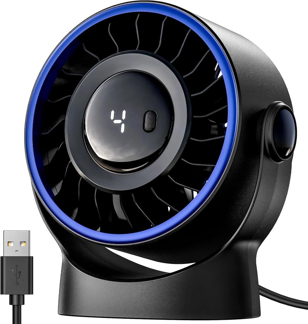 SWEETFULL USB Small Desk Fan - 5 Inch Mini Personal Desktop Fan, 4 Speeds Cooling Strong Airflow, 360 Adjustable Tilt, Quiet Portable Table Fans for Bedroom, Home, Office, Travel & Cruise, Black