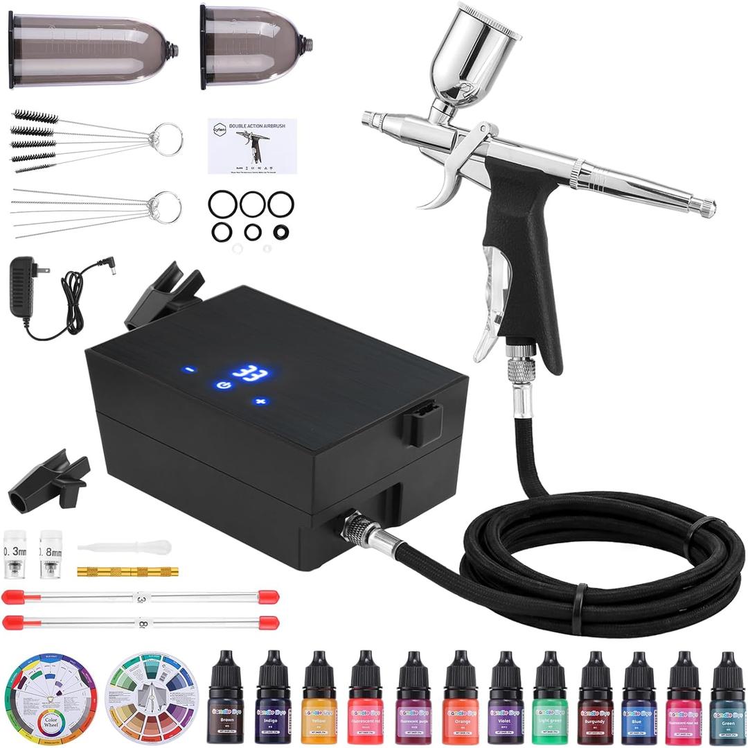40PSI Airbrush Kit with Air Compressor, Portable Air Brush Kit with 10 AirBrush Paint & 3 Quick-Release Nozzle Sets Dual-Action Gravity Feed Airbrush Kit for Nail Art Painting Makeup Cake