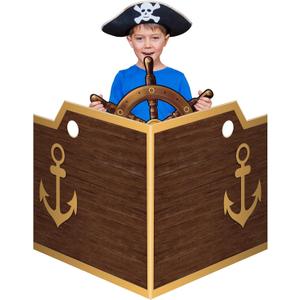 3 Pcs Pirate Ship Wheel Cardboard Cutout Nautical Pirate Party Decorations Set 2 Pcs Cardboard Cutout Large Pirate Captain Photo Props Back Drops for Pirate Party Halloween Home Outdoor Decorations