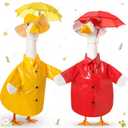 2 Set Porch Goose Outfit Raincoat and Umbrella Spring Lawn Porch Goose Cloths Costume Raincoat Outfit for Spring Outdoor Patio Yard Lawn Decoration(23 Inches,Red and Yellow)
