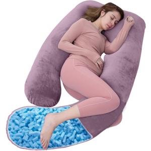 Shredded Memory Foam Body Pillow, Pregnancy Pillows for Sleeping, Maternity Pillow for Pregnant Women, Memory Foam Filling U Shaped Body Pillow with Velvet Cover (Dark Purple, 60 inch)