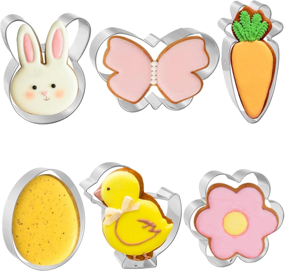 Easter Cookie Cutters 6 PCS, 3'' to 3.5'', Bunny, Egg, Carrot, Chick, Flower, Butterfly