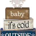 4 Pcs Winter Wooden Tabletop Decor Snowflake Tiered Tray Decor Winter Centerpiece Rustic Snow Block Signs Farmhouse Table Shelf Decoration for Home Office Party