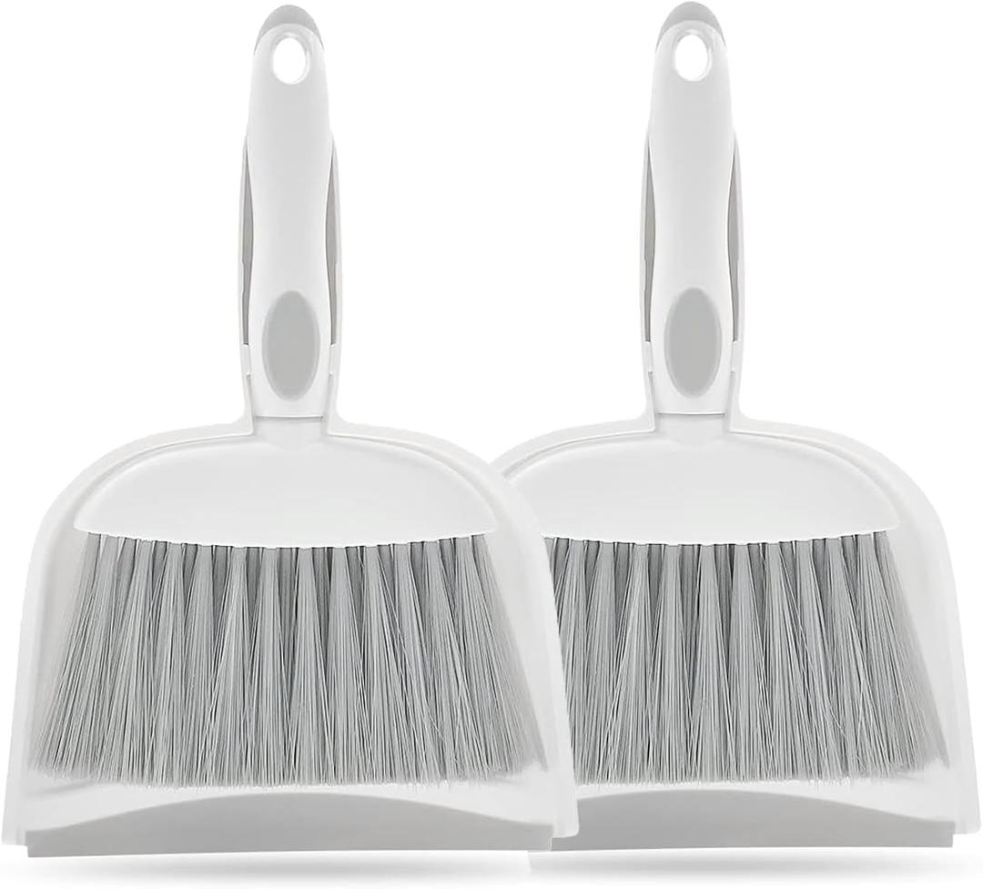 Dust pan, Mini Dustpan and Brush Set, Small Broom and Dustpan Set, Small Hand Broom and dust pan Set, Whisk Broom, Dust pan and Brush for Desk, Table, Home, Kitchen Necessities (Gray 2pcs)