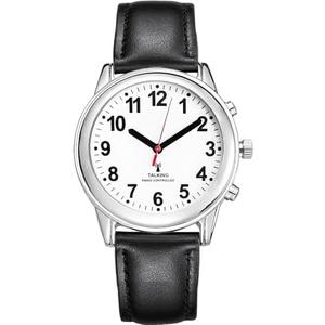English Talking Men's Watch for Elderly, Low Vision or Visually Impaired, Loud Sound, Large Numbers, Bold Hands, Stainless Steel Expandable Strap