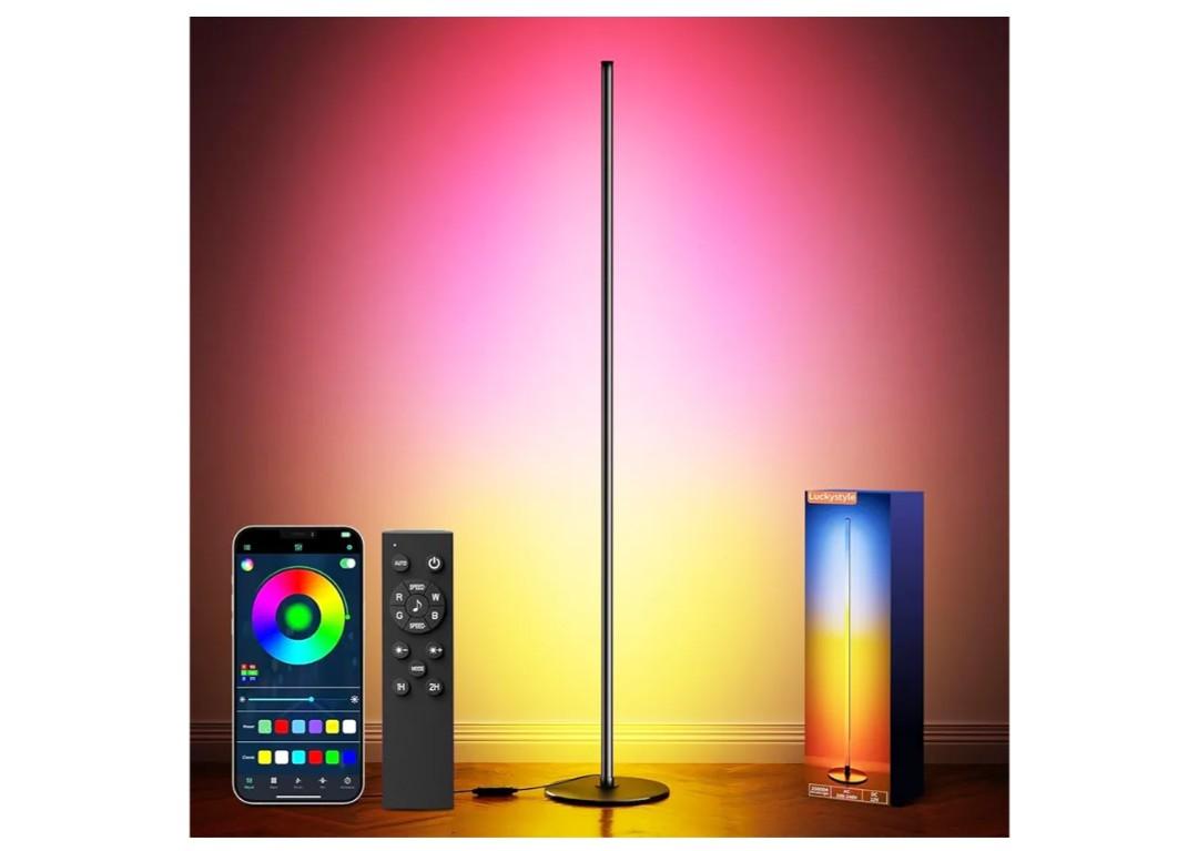 luckystyle Smart RGB+IC Corner Floor Lamp,Bright LED Tall Modern Floor Lamp with APP and Remote,Ambient Lighting Color Changing Standing Lamps with Music Mode and Timing for Living Room,Bedroom,Party