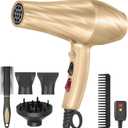 Ionic Hair Dryer,2400W Negative Ion Low Noise Hair Dryer Professional Fast Drying Hair Dryers with 2 Speeds, 3 Heat Settings, Cooling Button,with Diffuser for Curly and Straight HairChampagne Gold