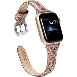 Wearlizer Thin Glitter Leather Compatible with Apple Watch Leather Bands Women 38/40/41/42mm(Series 11 10) for iWatch Series 11 10 9 8 7 6 5 4 3 SE/Ultra 3 2 1 Slim Bling Glistening Strap (Coffee)