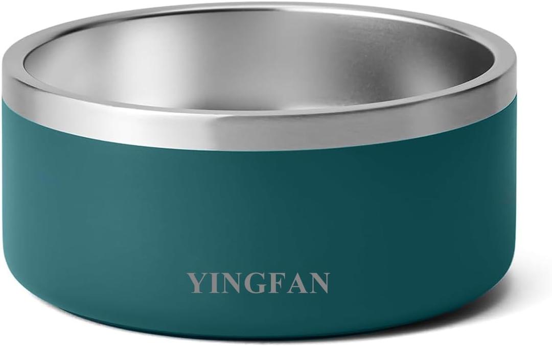 YINGFAN Dog Bowl Durable Non-Slip Stainless Steel Dog Bowl with Rubber Ring Heavy Duty Basic Bowls for Dogs (Blackish Green, 32oz)