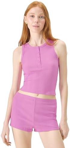 florence by mills Women's Rib Refresh Cropped Henley Tank, L