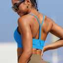 RUNNING GIRL Y-Back Sports Bras for Women, Medium Impact Wirefree Padded Bra Workout Crop Top Longline Sports Bra Push up (Blue)