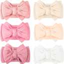 CLLOT 6 Pcs Baby Bows Headbands Nylon Hairbands Baby Girl Bows Hair Accessories for Newborn Infant Toddler Essentials (Classic Pink Series)