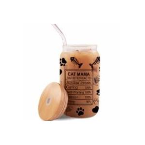  16oz  Glass Cups with Lids Straws