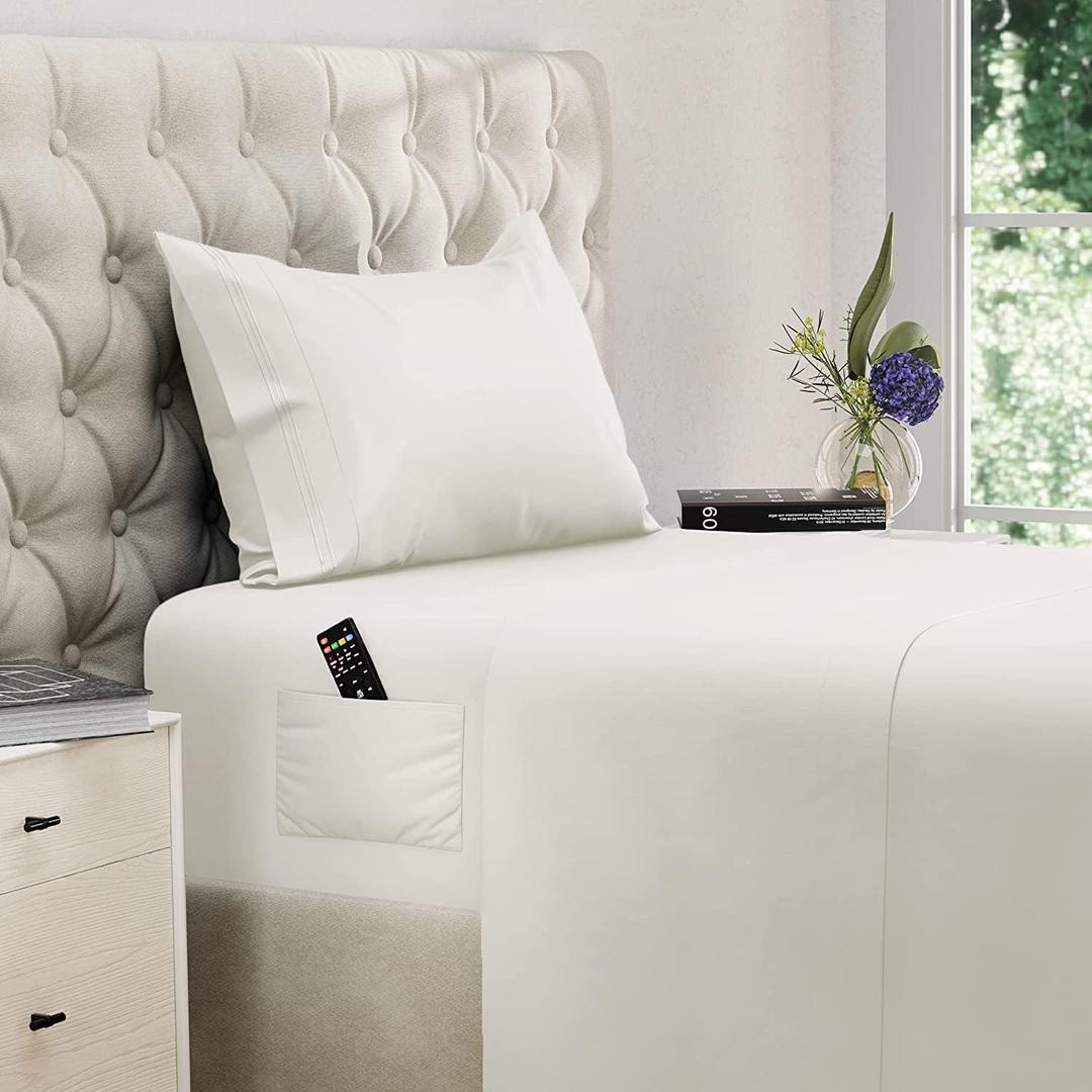 DREAMCARE Twin XL Sheet Sets  3pcs Cooling Sheets  up to 15 Deep Pocket Twin XL Sheets Set  Hotel Luxury Sheets & Pillowcases  Superior Softness 100% Fine Microfiber with Side Pocket  Ivory