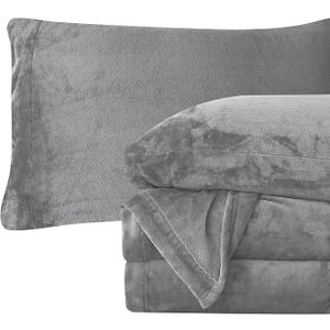Elegant Comfort Luxuriously Soft 4-Piece Velvet Plush Flannel Sheet Set - Premium Quality - Cozy Warm, Anti-Static, Non Pilling Fuzzy Velvet Flannel Fleece Deep Pocket Sheet Set - Queen, Gray