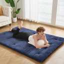 Japanese Floor Futon Mattress Full Size 54"x 80", 2.5'' Thick Foldable Roll Up Floor Bed Sleeping Pad, 25D Foam Filled Tatami Mat with Straps for Guest Room, Dormitory & Camping, Blue