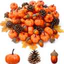 Yookeer 120 Pcs Thanksgiving Mini Pumpkins Artificial Acorns Pine Cones for Decorating Fall Vase Filler Thanksgiving Table Centerpiece Small Fake Props Bulk for Autumn Harvest DIY Craft (Classic Color)