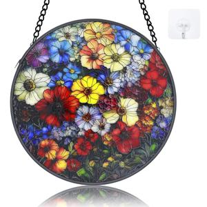 Colorful Floral Stained Suncatcher, Window Hanging Decor Gift