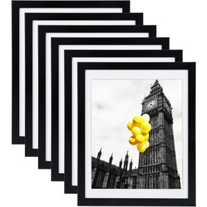 BSRHOME 12x16 Picture Frames Set of 6 with Plexiglass, Display Pictures 11x14 with Mat or 12x16 Without Mat for Tabletop Display and Wall MountingBlack