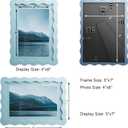 5x7 Wavy Picture Frame With Mat For 4x6, Wavy Edge Wooden Picture Frame with Real Glass - Wall Mount and Tabletop Display, Blue, 2 Pack