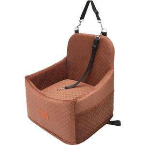 Youvee Dog Booster Car Seat,Interior Height 6 Inches Elevated Pet Car Seat for Small Dog up to 30 lbs,Safety,Comfortable,Fully Detachable and Washable(View -Brown)