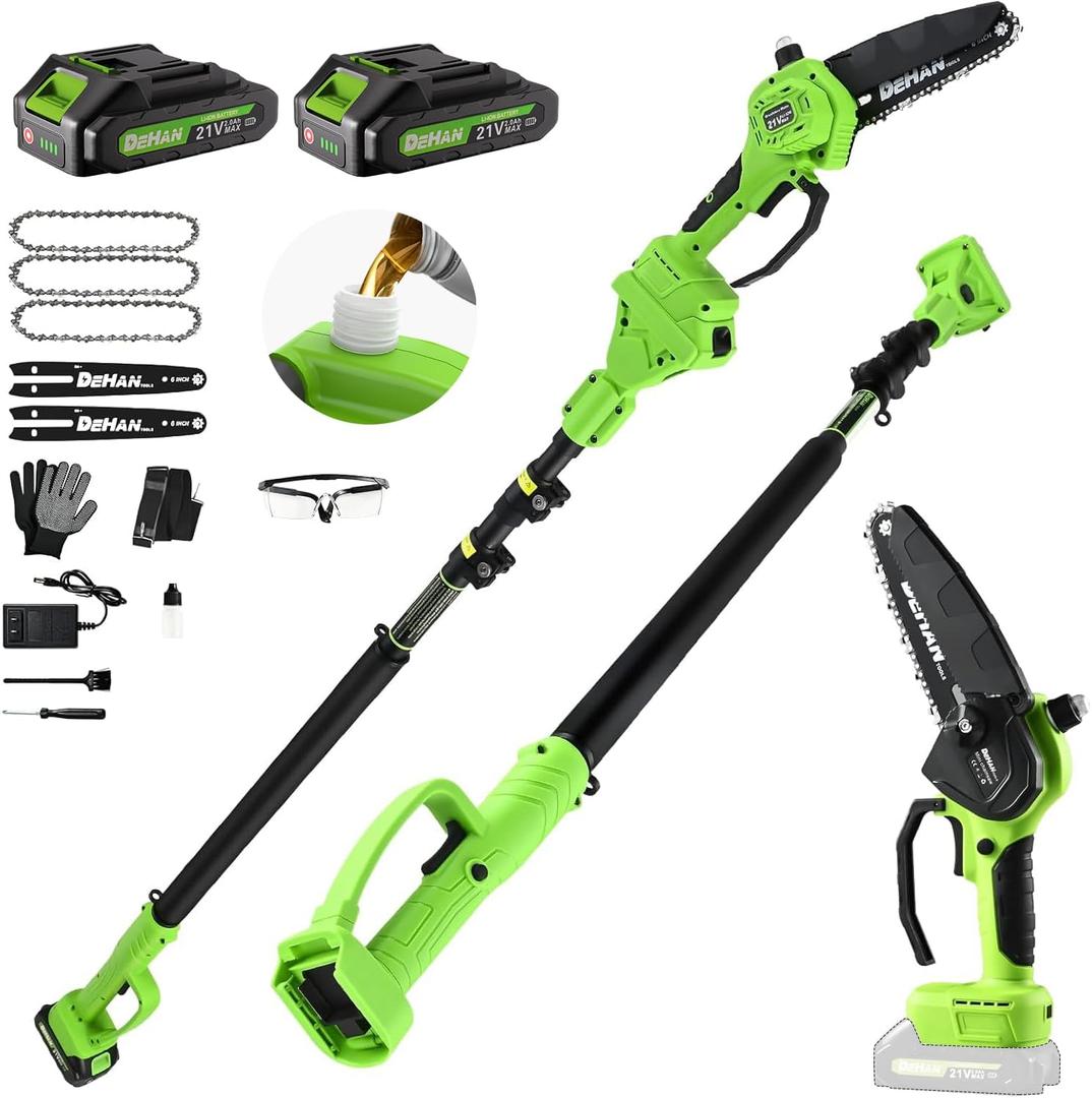 2 IN 1 Electric Pole Saw Brushless 21V Battery Chainsaw Cordless with Rotatable Pole 15FT Max Reach, Shoulder Strap, Powered Pole Saw for Tree Trimming and Wood Cutting Tool
