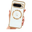 AIGOMARA Magnetic Case for Google Pixel 9 Pro XL [Wireless Charging Compatible] Heart Design Soft TPU Electroplated Phone Cover Anti-Scratch Shockproof Case for Women - White
