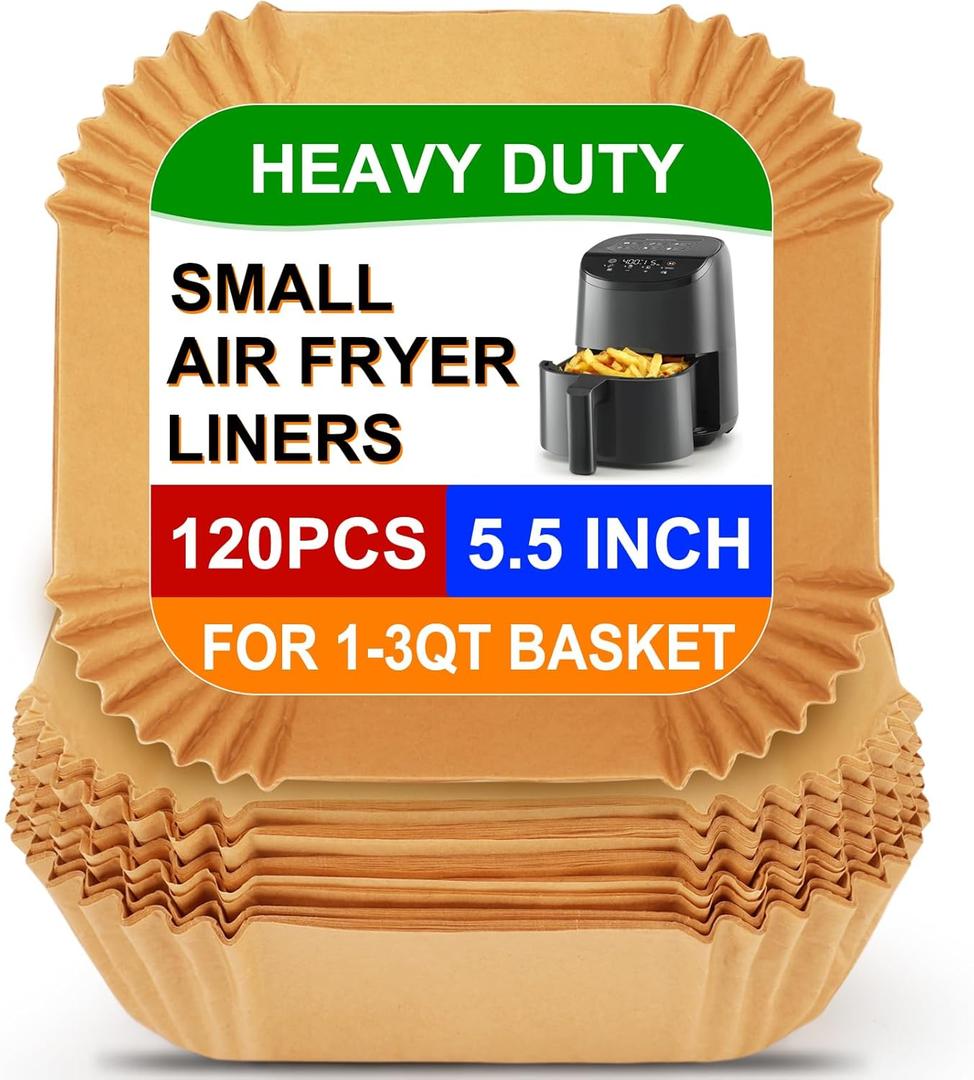 BYKITCHEN Small Air Fryer Liners for 1 to 3 QT Airfryer, 5.5in Mini Airfryer Parchment Paper Sheet, Compatible with CHEFMAN 2 Quart, Cosori 2.1QT, Dash 2.6Qt, Instant Pot Vortex 2QT Airfryer (120PCS)