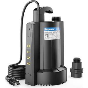 Acquaer 1/3 HP Automatic Submersible Water Sump Pump, 115V with 3/4 Garden Hose Check Valve Adapter,2160 GPH High Flow Water Removal for Swimming Pool Cover Hot Tubs Flooded House Basement