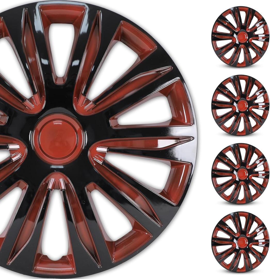 WOLFSTORM 4-Pack 16 Inches Wheel Rim Cover Hubcaps,Redesign Fashion Style Replacement Hubcaps,Car Truck SUV Hub Accessories, Black&Red&Lacquer