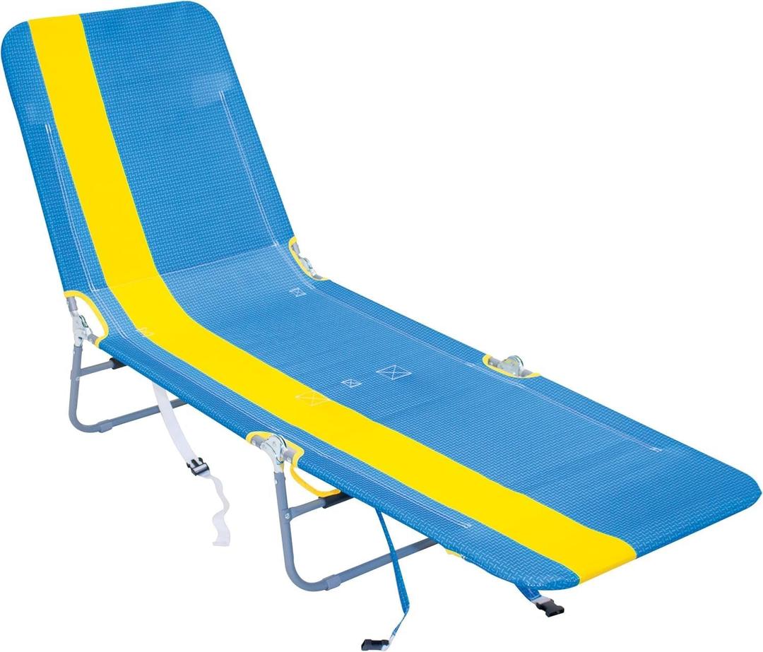 Rio Brands Portable Folding Backpack Beach Lounge Chair with Backpack Straps and Storage Pouch, Yellow Stripe