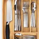 Pristine Bamboo Silverware Organizer - Small Extra-Deep Wooden Kitchen Drawer Organizer Divider for Spoons, Forks, Knives & Cutleries - 5 Slots (Brown)