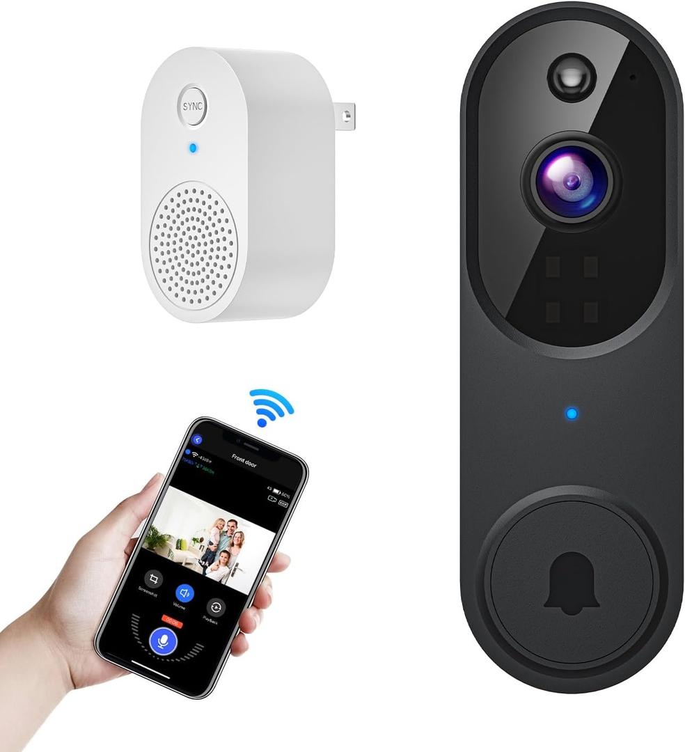 Orbitell Wireless Wi-Fi Video Doorbell Camera with Two Way Audio, AI Motion Detection, Night Vision and Cloud Storage, 2.4G Wi-Fi only (Black)