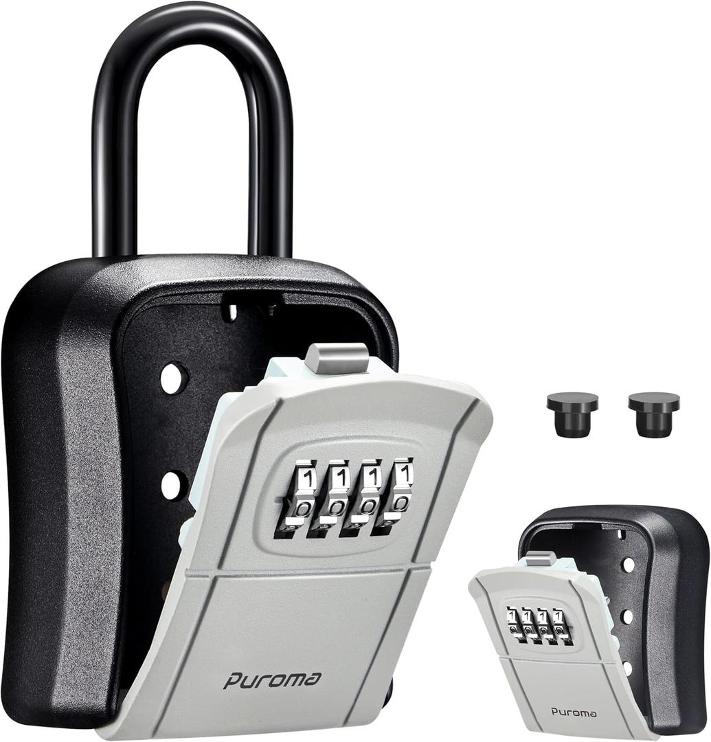 Puroma Key Lock Box, Portable Combination Lockbox Wall-Mounted Key Storage Box for House Keys, Resettable Code Safe Security Lock Box for Home, Office, Apartment Spare Key Storage (1 Pack, Gray)