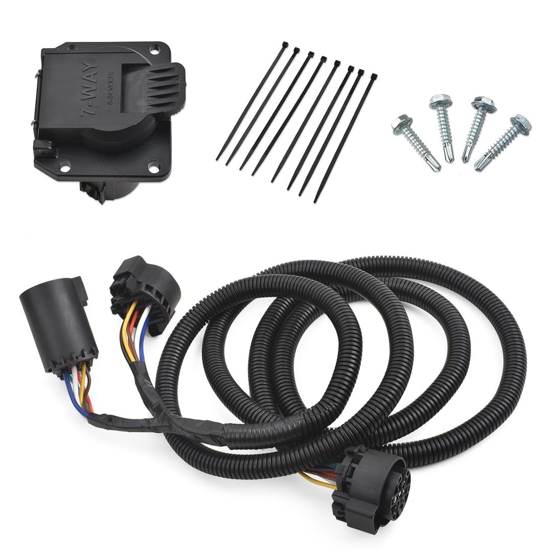 MITZONE 7-Foot 7-Pin Vehicle-Trailer Wiring Plug Harness Extension Compatible with Chevy/Dodge/Ford/GMC/Nissan/Toyota/Ram for Fifth-Wheel and gooseneck Trailers [Truck Bed Extension] 56070