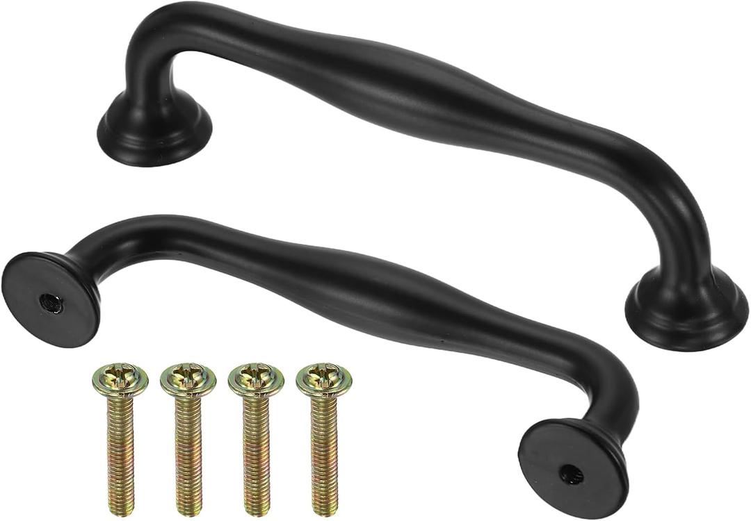 uxcell 10Pcs Drawer Pulls, 4.5"(115mm) Length Aluminum Alloy Kitchen Handles, Furniture Hardware Handles with Screw for Kitchen Cupboard, Desk Drawers, and Wardrobe, Black