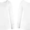 AISEW Womens Long/Short Sleeve V Neck T-Shirt Striped Sheer Mesh Raglan Tees Loose Casual Tops (White, M)