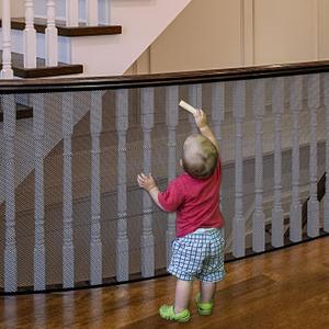 Stairway Net, Baby Gate for Stairs with No Drilling, Baby Safety Banister Guard Rail Net, 18 ft L x 2.66 ft H, Safety Net Balcony Banister Stair Net for Child, Small pet,Toy- Indoor & Outdoor(Black)