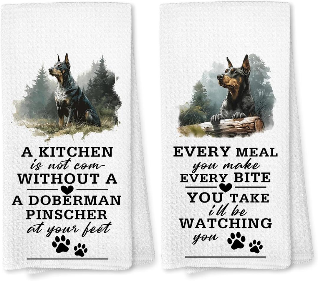 Voatok Funny Doberman Pinscher Kitchen Towels Set of 2, Doberman Gifts for Women Hand Towels, Gifts for Dog Lovers Mom Dad Dish Tea Towels for Kitchen, 16x24 Inches
