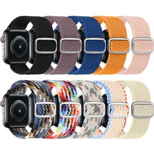 ShuYo 10 Pack Stretchy Solo Loop Compatible with Apple Watch Band 40mm 38mm 41mm 42mm 44mm 45mm 46mm 49mm Women Men, Soft Nylon Elastic Strap Wristband for iWatch Series 10 9 8 7 6 5 4 3 2 1 SE Ultra (Black+Color+Silty sand+Smoky purple+Denim+Coral+Blue+Orange+Milky white+Starlight)