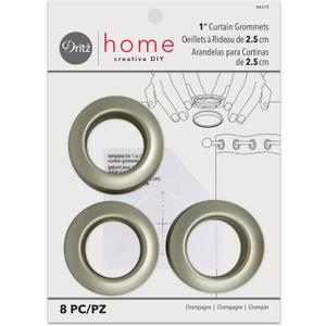 Dritz Curtain Grommets, 1" (25 mm) Inner Diameter, Heavy-Duty Plastic, Champagne Color, Snap-On Design, Tool-Free Installation, 8-Pack