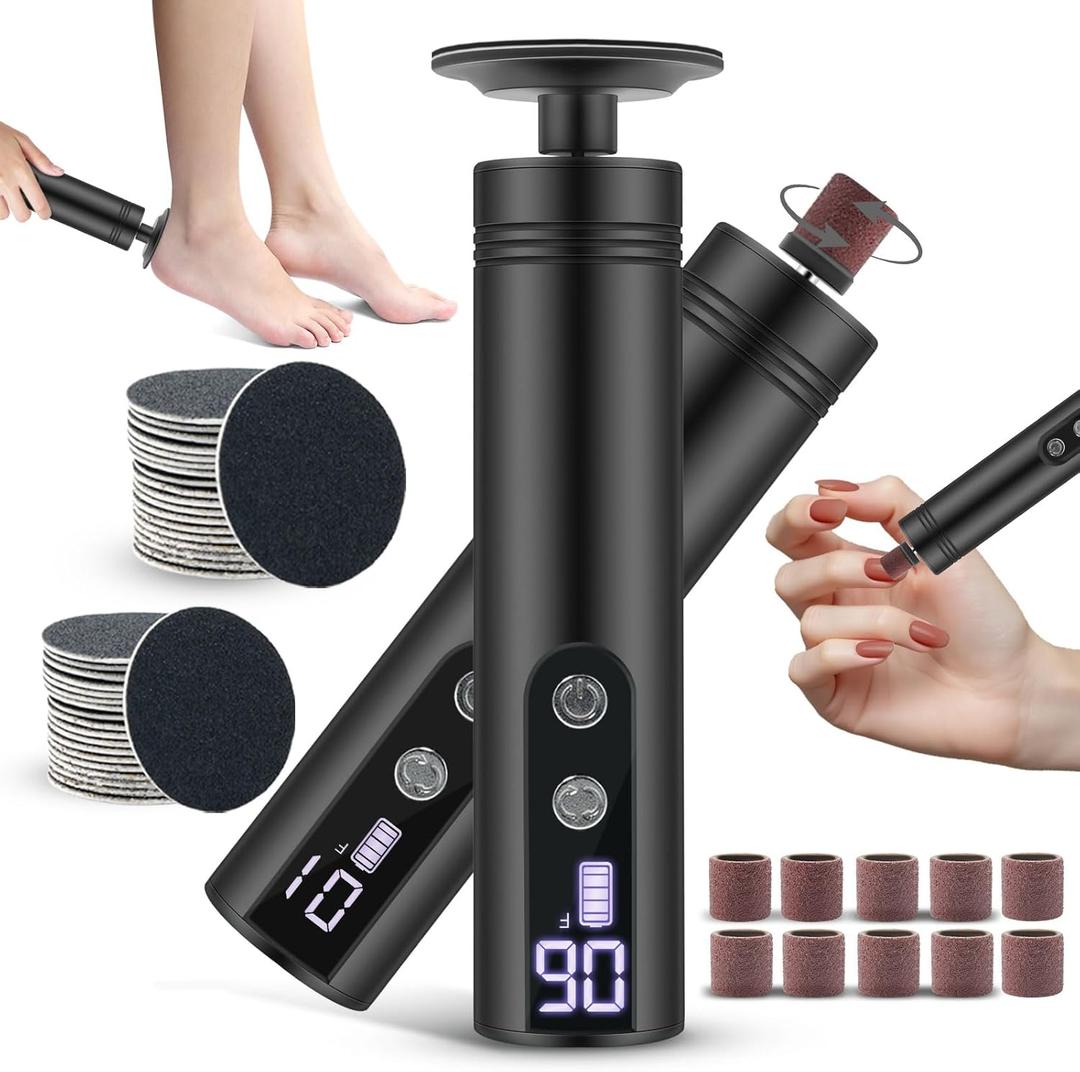 2 in 1 Electric Foot Callus Remover, 9 Speed Adjustable Foot Sander with LED Display, Electric Foot Grinder with 2000 mAh Rechargeable Battery, for Callus Removal, Replaceable Sandpaper Discs (Black) 2 in 1 Electric Foot Callus Remover, 9 Speed Adjustable Foot Sander with LED Display, Electric Foot Grinder with 2000 mAh Rechargeable Battery, for Callus Removal, Replaceable Sandpaper Discs (Black)