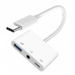 CY Type C USB-C to 3.5mm Audio AUX & Type-A USB2.0 OTG Female with PD Power Charge Adapter Compatible with Laptop Tablet Phone